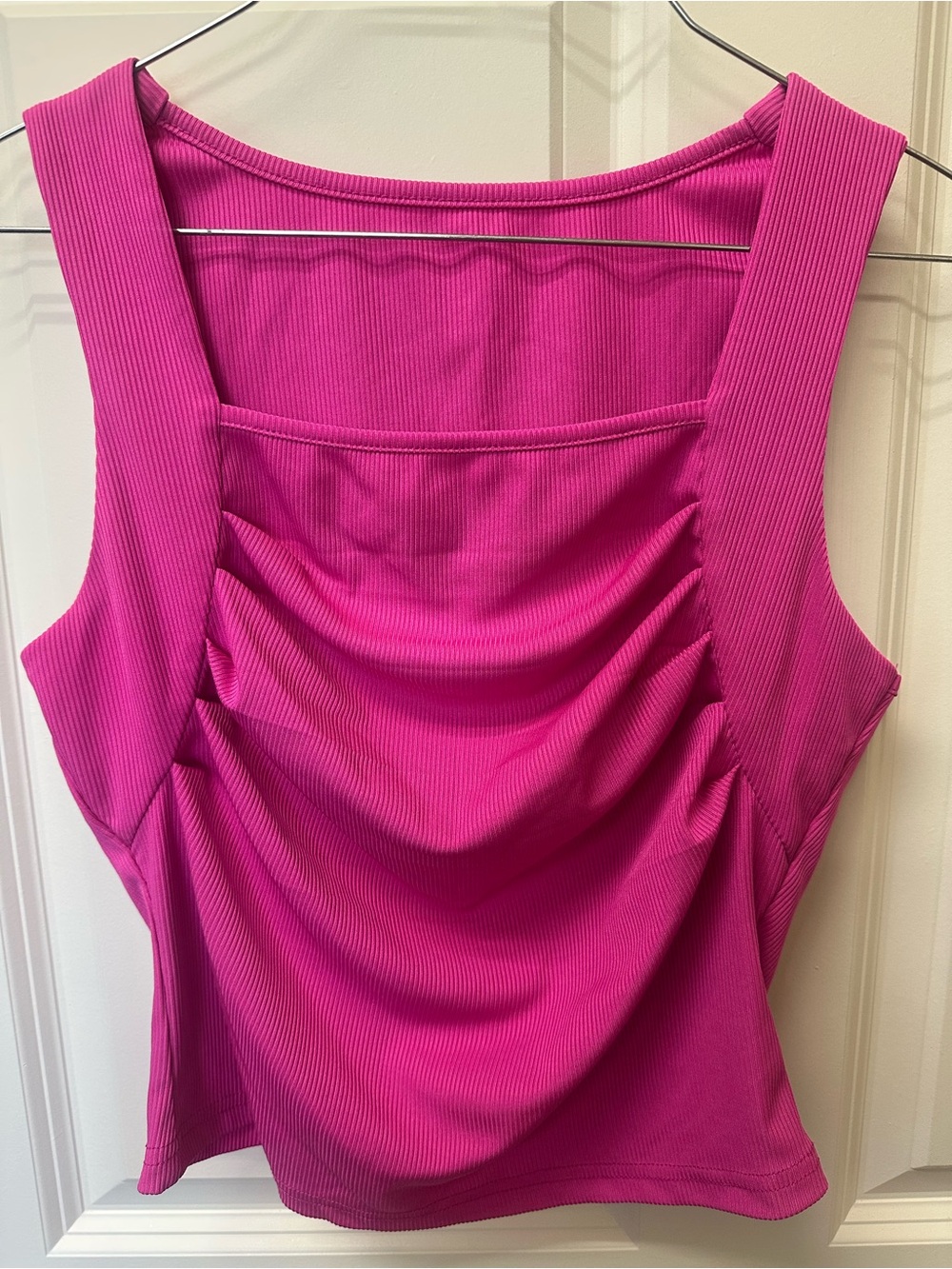 Ruched Square-Neck Crop Top in Bright Fuchsia